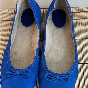 DVF Royal Blue Suede Ballet Flats – Size 9M, Leather Sole, Bow Detail
